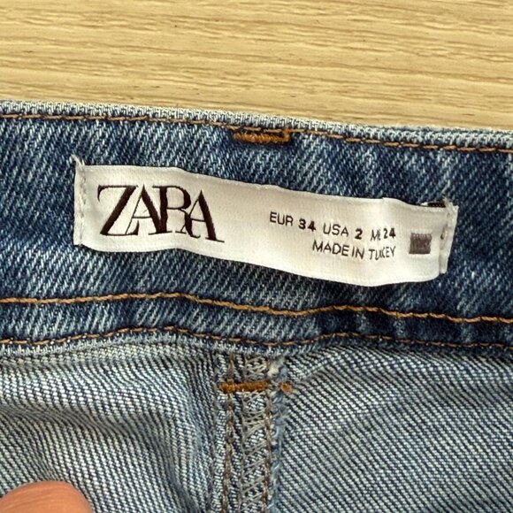 Zara Sailor Marine Jeans Wide Leg High Waist Crop Blue Gold Button Size 2 - Picture 6 of 7